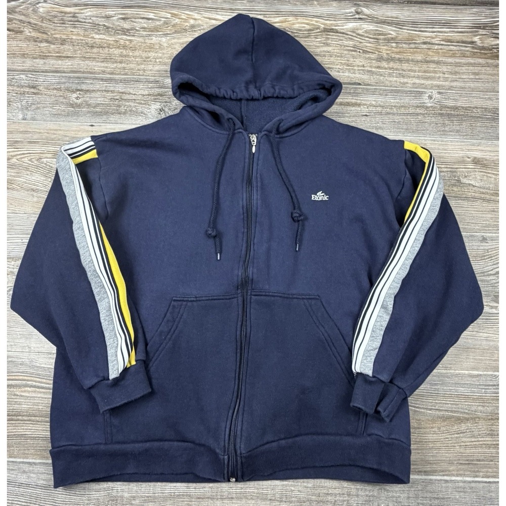 Etonic Activewear Full Zip Hoodie Size L Navy Yellow Stripe Streetwear Retro